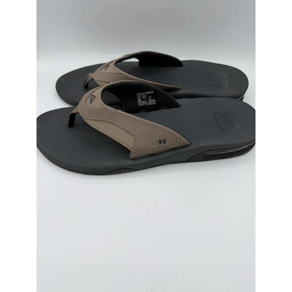 Reef Fanning Men's Brown Synthetic Leather Flip Flops Sole Bottle Opener Size 14